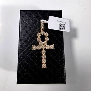 Stunning Real Gold Over 925 Sterling Silver Diamond Moissanite Ankh Pendant